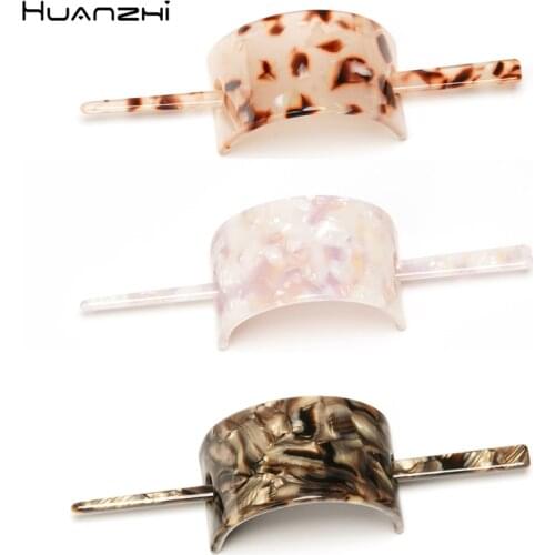 HUANZHI 2021 Vintage Colorful Geometric Hairpin Hair Sticks Acetate Headbands for Women Hair Clip Hair Accessories Headwear