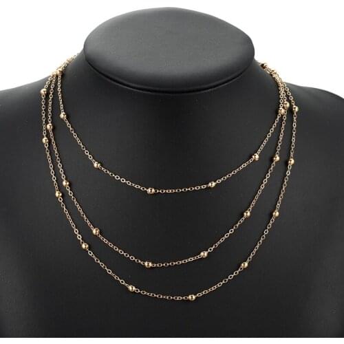 Duftgold Vintage Gold Color Multi-layer Chain Necklaces Simple Fashion Design Elegant Choker Necklace for Women Jewelry Schmuck