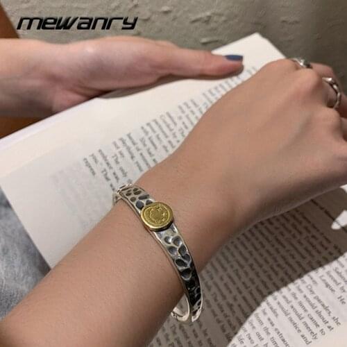 Mewanry 925 Sterling Silver Bracelet New Trend Hip Hop Couples Vintage Irregular Surface Funny Face Jewelry Party Gift Wholesale