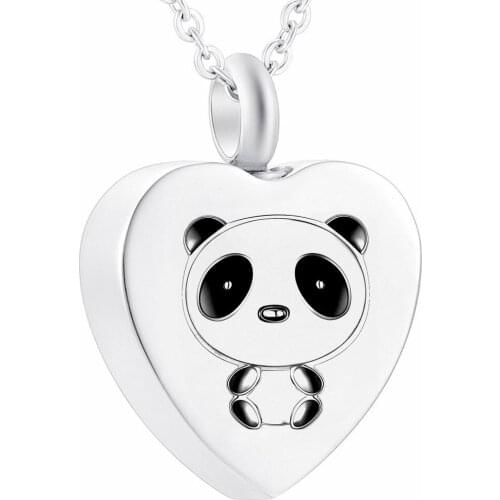 Cute Panda Engraved Heart Urns Necklace Memorial Pendant Cremation Necklaces For Ashes Classical Jewelry Girls