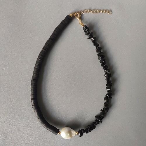 Fashion classic black silicone necklace punk cool mens clothes accessories natural stone pearl handmade ladies charm jewelry
