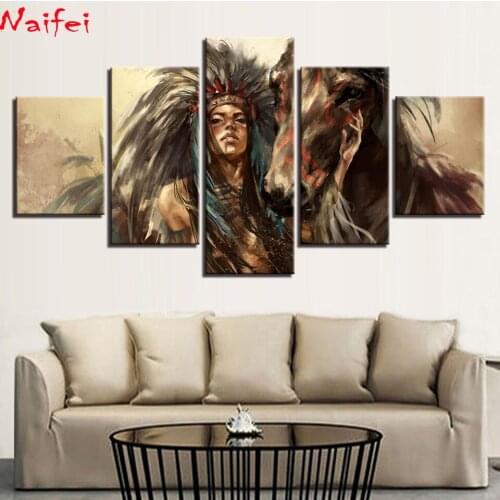 5 Pieces Indian women and horse 5d diy diamond painting cross stitch portrait mosaic full diamond animal embroidery rhinestone