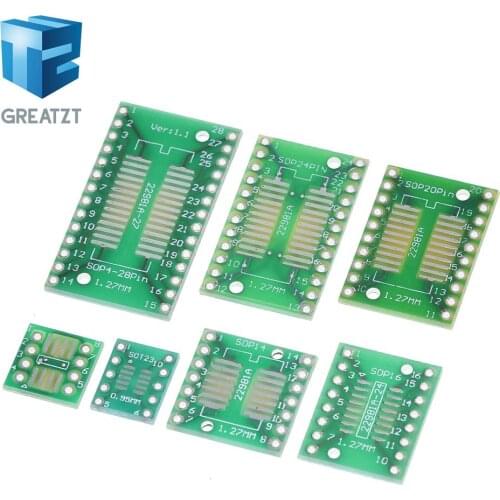 GREATZT 35pcs=7value*5pcs PCB Board Kit SMD Turn To DIP SOP MSOP SSOP TSSOP SOT23 8 10 14 16 20 24 28 SMT To DIP