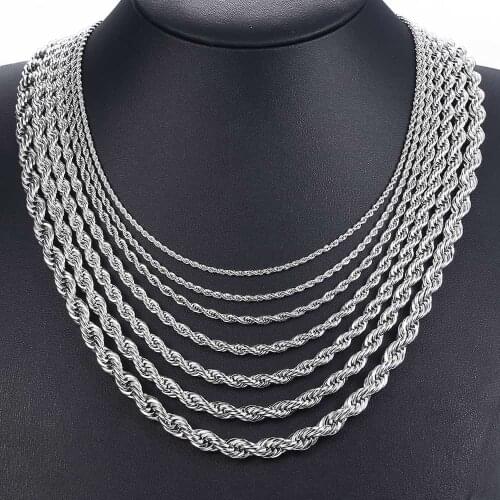Davieslee 2.5/3/5/6/7mm Rope Link Chain Necklace for Men Women Stainless Steel Male Necklaces Fashion Jewelry Wholesale KNM132A