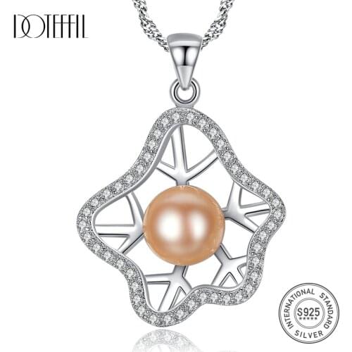 DOTEFFIL 8-8.5MM Pearl Pendant 925 Silver Necklace Women Noble Jewelry Link Natural Freshwater Pearl Chain Necklace Lady Gift