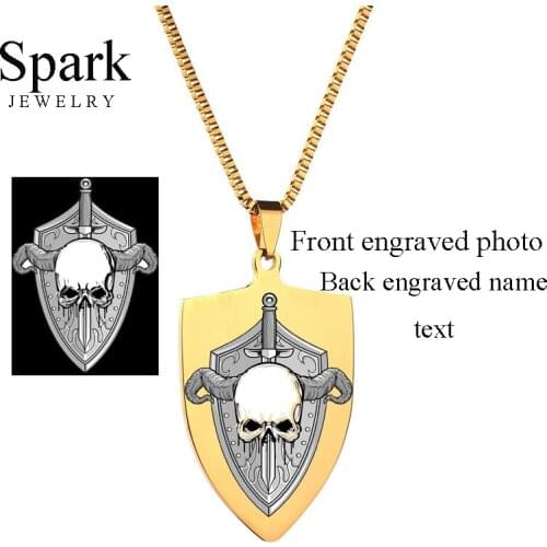 Customized Necklace 316L Stainless Steel Front Photo Back Name 3 Color Shield Pendant Necklace Customized Necklace Gift Bijoux