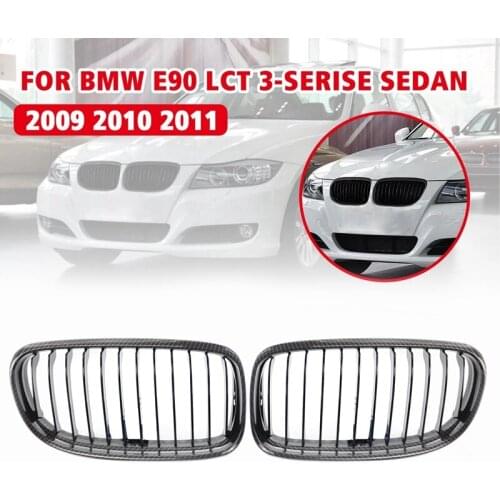 Carbon Fiber Look Front Bumper Kidney Grill Grille For -BMW E90 E91 Sedan 4Dr LCI 2009-2011 51137201969 51137201970