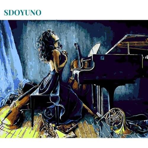 SDOYUNO Frame DIY Painting By Numbers Kits Piano Women Figure Painting Acrylic Paint On Canvas Painting & Calligraphy 40x50cm