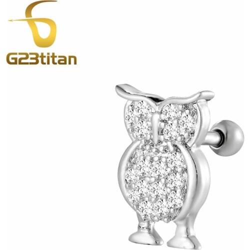 G23titan 16 Gauges Earrings OWL Labret Stud for Ear Cartilage Rook Tragus Piercing Women Men Body Jewelry Accessory