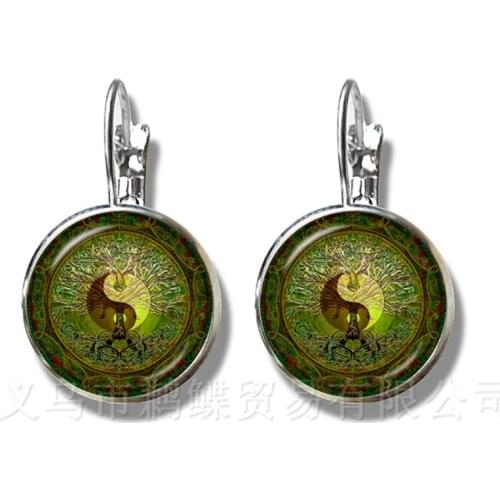 2018 Yin Yang Peace Tree of Life Glass Time Gem Earrings Tai Chi Trendy Glass Dome Silver Plated Stud Earrings For Women Gift