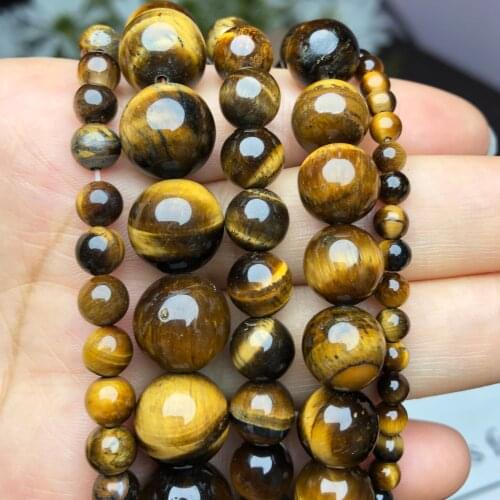 AAA Natural Stone Brown Yellow Tiger Eye Agates Diy Charm Bracelet Earrings Loose Round Beads for Jewelry Making 4/6/8/10MM