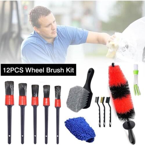 17 Inches Long Wheel Brush Car 12PCS Wheel Detail Brush Set Long Soft Tire Detaili Cleaning For Dashboard Air Vents Car Wash