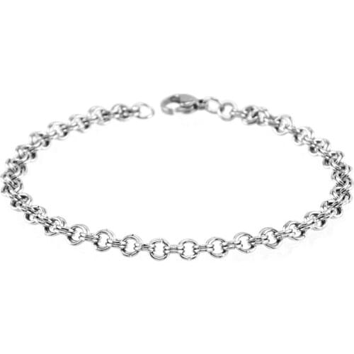 Simsimi women jewelry Double loop Rolo bracelet 4mm width double circle female chains stainless steel wholesale bracelets 10pcs