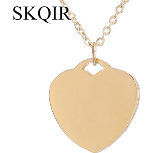 SKQIR Vantage Minimalist Heart Necklaces for Women Gold Stainless Steel Necklace Personality Custom Name Jewelry Love Gifts