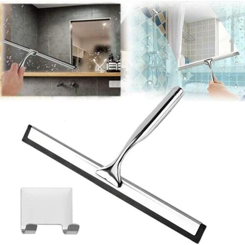 Shower Squeegee Stainless Steel Window Squeegee Shower Cleaner with Self Adhesive Hook and Replaceable Wiper Blades 26cm / 31 cm