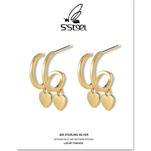 SSTEEL Love Earring Gift For Women Sterling Silver 925 Stud Earrings Gold Heart Shape Minimalist Earing Aretes De Plata Jewelry