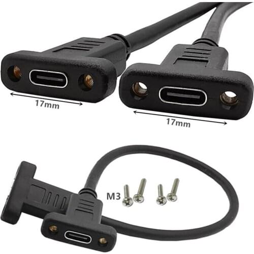 USB C Type-C Female To Female Extension Data Cable with Panel Mount Screw Hole 0.3m 0.6m 1.0m 1.8m