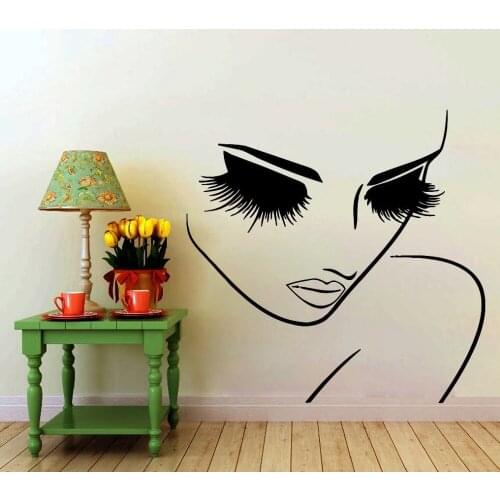 Hair Beauty Salon Decal Vinyl Sticker Woman Long Lashes Closeup Makeup Art Home Decor Window Decals Bedroom Living Room Murals