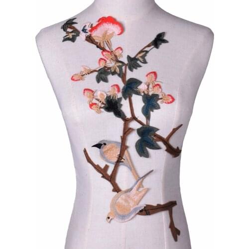 Embroidery Bird Flower Applique Lace Fabric Trimming Collar Patch Wedding Gown Dress DIY Crafts Scrapbooking