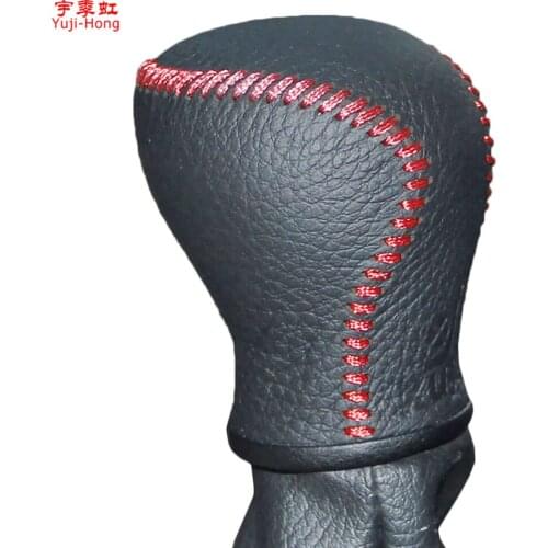 Yuji-Hong Car Gear Covers Case for Mazda 3 2008~2010 Manual Shift Collars Genuine Leather Hand-stitched Cover Black/Red lines