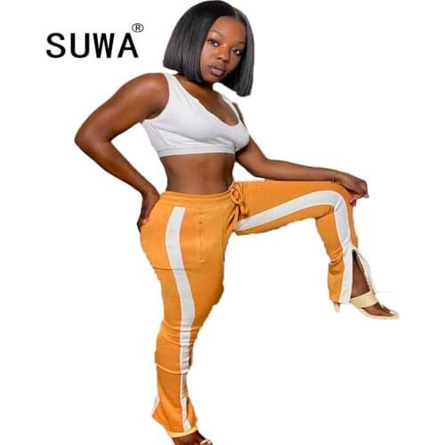 Girls legging 2020 womens fashion side striped patchwork sexy skinny stacked legging high waist sweatpants trousers streetwear