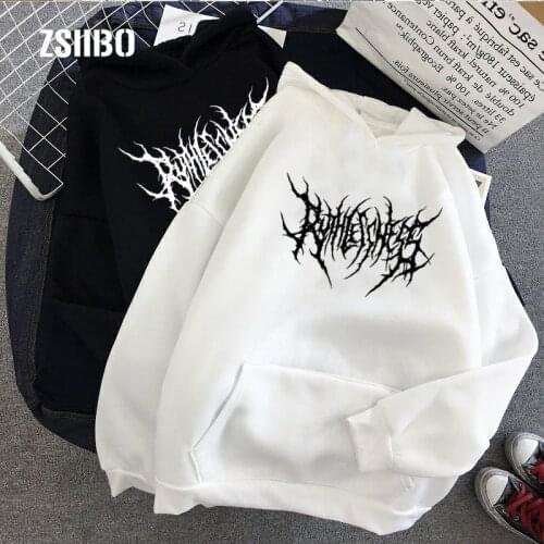 Dark Women Streetwear Winter Gothic Sweatshirt Casual Letter Punk Large Size Vintage Long Sleeve Ulzzang New Hooded Sweatshirt
