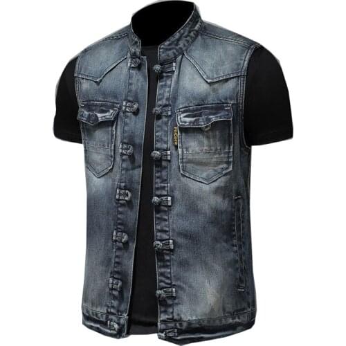 Spring high collar retro single-breasted sleeveless blue slim denim vest mens vest denim jacket vest men