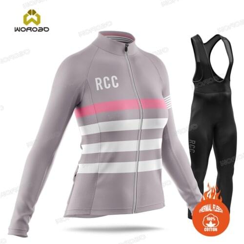 Winter Womens Cycling Jersey Kit RCC Cycling Clothes Set Bicycle Clothing Outfit Warm Fleece Road Bike Female Sportswear Suit