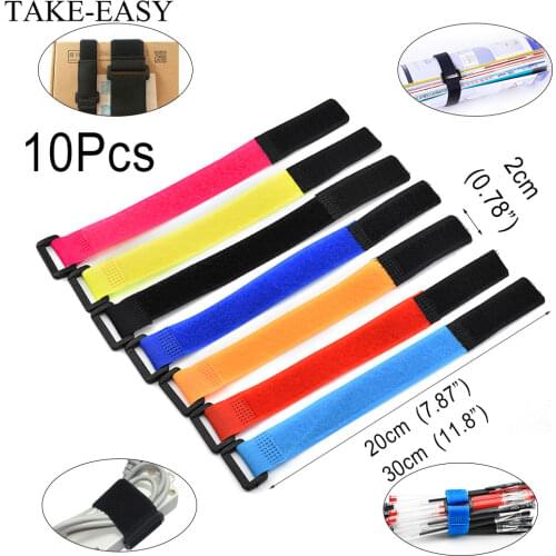 TAKE-EASY 10Pcs Adhesive Loop Hook Reusable Fishing Rod Tie Holder Strap Hook and Loop Cable Ties Fastener Tape Cable Organizers