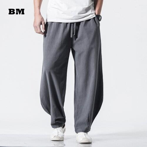 2021 Chinese Style Linen Plus Size Bloomers Carrot Pants Japanese Streetwear Harajuku Straight-Leg Casual Trousers Men Clothing