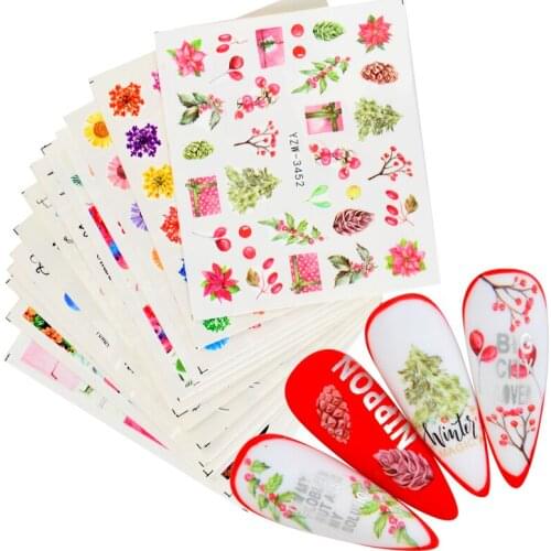 2021 NEW Arrivals Flower Series Nail Water Decal Sticker Floral Sakura Daisy Rose Leaf Transfer Slider Foil Nail Decoration