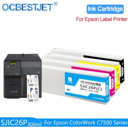 300ML/PC Compatible With SJIC26P Epson TM-C7500 Ink Cartridge For Epson Colorworks C7500 Label Printer Full with Pigment Ink