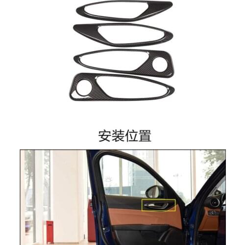 4Pcs Carbon Fiber Style ABS Plastic For Alfa Romeo Giulia 2017 2018 Car Chrome Interior Door Handle Frame Cover Trim Accessories