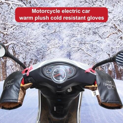 Motorcycle Warm Handle Cover Winter Warm Fluff Handlebar Cover With Spacious Inner Space Waterproof Windproof Riding Gloves