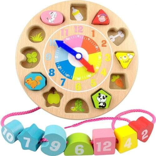 Wooden Geometric Shape Puzzle Toy Digital Clock Jigsaw Toy Early Educational Geometry Bricks Cognitive Digital Wooden Toy