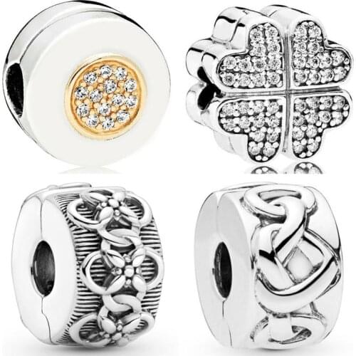 Two-tone Logo Signature Flower Pattern Abundance Of Love Clip Charm 925 Sterling Silver Bead Fit Bracelet Europe Diy Jewelry