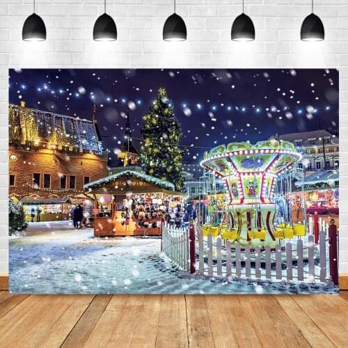 Christmas Eve Scenic Amusement Park Background Photo Snow Town Street Lights Children Portrait Photography Backdrops