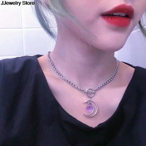 Harajuku Hollow Moon Heart Crystal Clavicle Chain OT Buckle Necklace Cool Girl Egirl Street Sweetheart Necklace Jewellery HOT