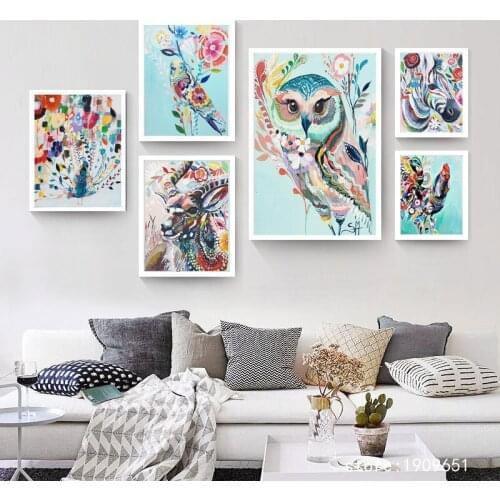 Cotton no frame abstract cartoon animal cow horse canvas printings oil painting printed on cotton wall art decoration picture