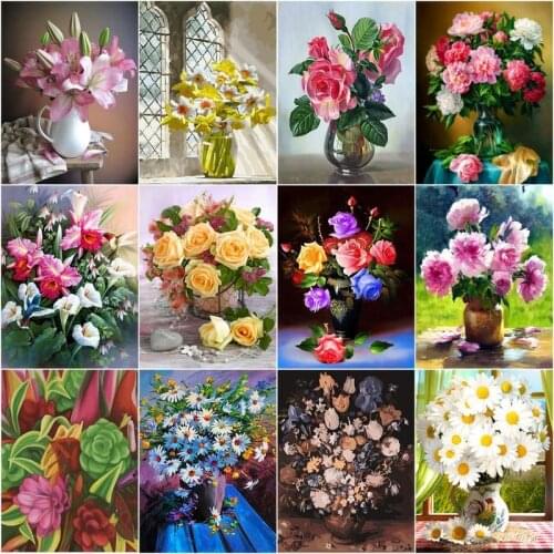 GATYZTORY Painting By Numbers Flower In Vase Oil Picture Handmade 40x50cm Framed Drawing On Canvas Home Decoration