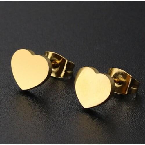 Jisensp Trendy Stainless Steel Stud Earrings Minimalist Small Heart Love Earrings for Women Girls Korean Earings aretes de mujer
