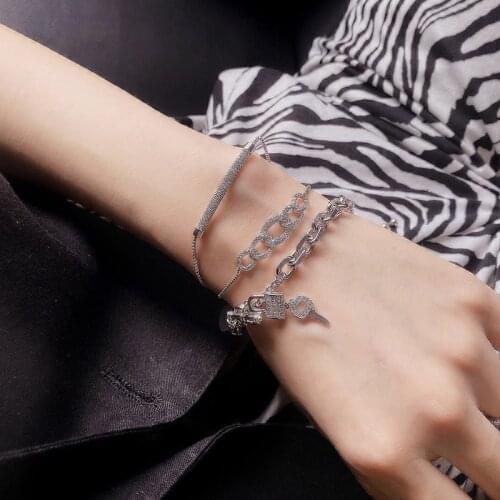 Korean Micro Inlaid Zircon Key Lock Bracelet Female Temperament Ins Style Bracelet for Girls Exquisite Simple Party Jewelry Gift
