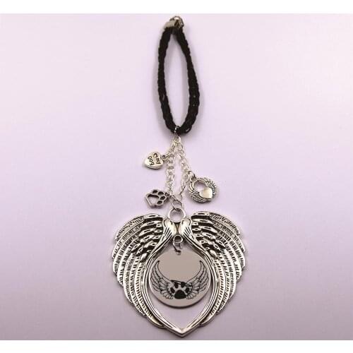Paw print with angel wings leather chain rearview mirror Christmas tree pet loss pet owner dog lover