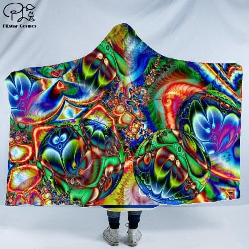 Cool Psychedelic Graffiti Character Hooded Blanket Adult colorful child Sherpa Fleece Wearable Blanket Microfiber Bedding c-006