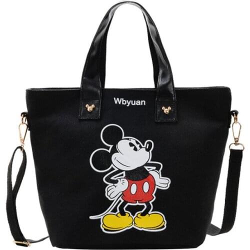 Hot Disney Mickey Mouse Women Bags Fashion Minnie Girl Shopping Bags Large Capacity Personality PU Canvas Bag Best Gifts