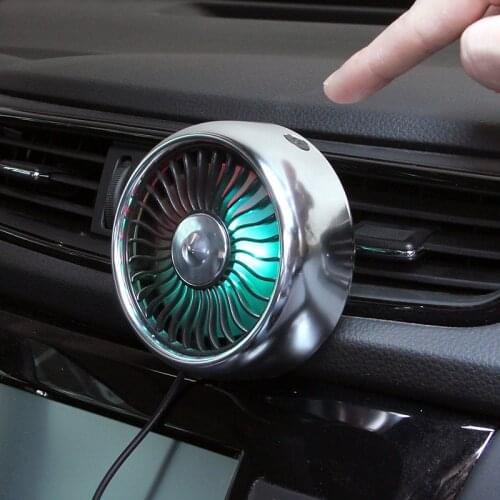 Kebidumei Electric Car Fan Usb Mini Fan Multi-Function Car Air Cooler Fan with Colorful Led for Air Outlet Center Console