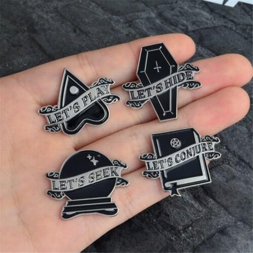 Halloween Party Accessories Punk Dark Black Ouija Moon Dagger Heart Crystal Ball Spells Witches Coffin Enamel Lapel Pin Badge