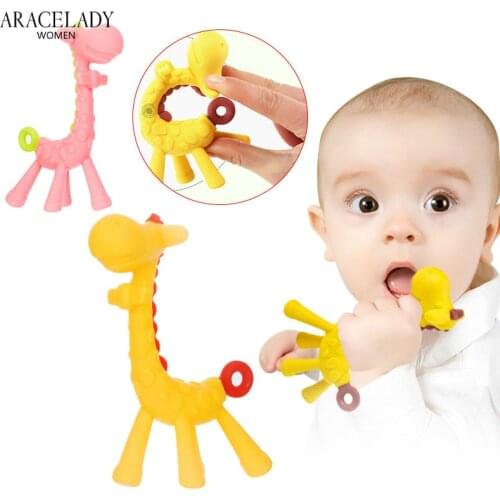 1pcs Soft Silicone Baby DIY Infant Chew Toys Teething Toys Cartoon Liquid Giraffe SiliconeTeether Pendant Necklace Accessories