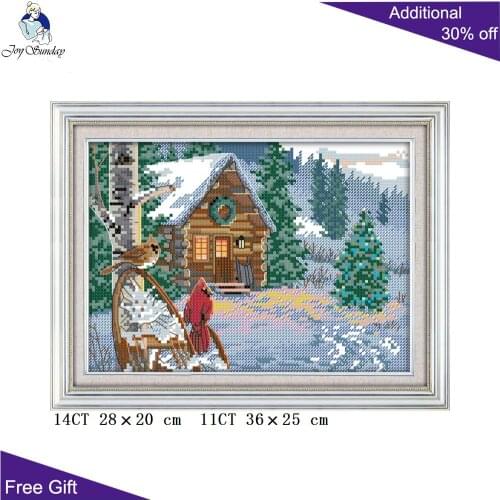 Joy Sunday Winter Cabin Needlepoint F839 14CT 11CT Counted and Stamped Home Decor Winter Cabin Embroidery DIY Cross Stitch Kits
