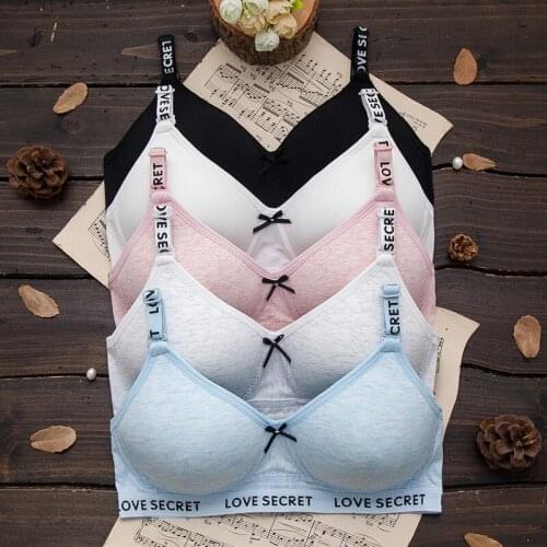 2021 Pure Cotton Young Womens Underwear Non-magnetic Girl Bra High School Students Developmental Small Chest Gathered Sexy Suit